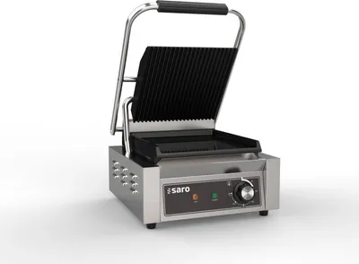 Immagine prodotto di Griglia a contatto Saro PG 1 GG – piastra in ghisa, scanalata sopra e liscia sotto, 1,8 kW