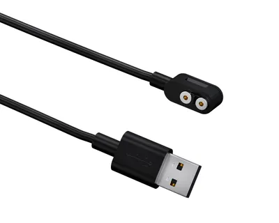 A black USB charging cable with a magnetic connector on one end and a standard USB-A connector on the other.