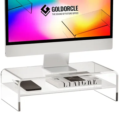Produktbild von Omgoods – Monitorständer aus Acryl, 2 Ebenen – Robuster Computer-Erhöhungshalter für Laptop und Drucker