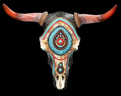 Produktbild von Wanddeko - Totenkopf Bison mit Western Mosaik - Büffel Schädel