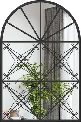 Produktbild von Wandspiegel - Fensterspiegel aus Metall - 58 x 87 cm - Mit Haken - Dekorativ - Schwarz
