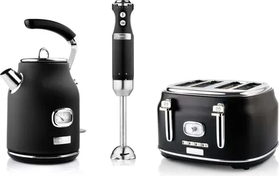 Obrázek produktu pro Westinghouse Retro Set, 4štěrbinový topinkovač, rychlovarná konvice, ruční mixér, černý