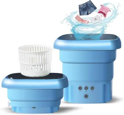 Obrázek produktu pro Přenosná mini pračka s odstředivkou – přenosná mini pračka s sušičkou o objemu 45 litrů – skládací pračka až do 15 kg – sterilizace modrým světlem pro spodní prádlo a ponožky – kempování venku – mini pračka na prádlo