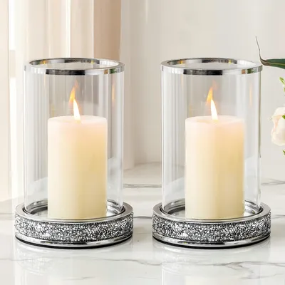 Image de Omgoods - Bougeoir en forme de pilier avec panneaux en verre, idéal pour la table et la décoration