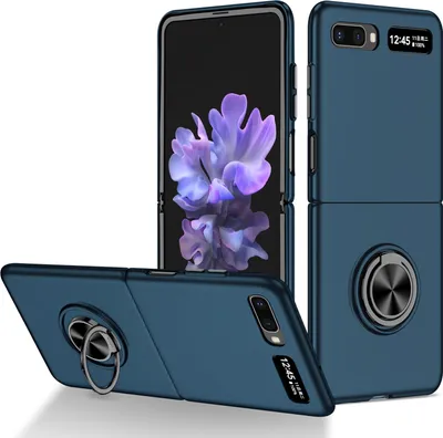 Produktbild von Samsung Galaxy Z Flip Hülle, Dünn Hart PC Schutzhülle mit Ringhalter Ständer für Samsung Galaxy Z Flip 5G Dunkelblau