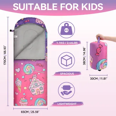 Image de Sac de couchage pour enfant, 3 saisons, imperméable, avec sac de transport, idéal pour le camping