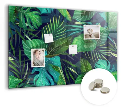 Produktbild von Dekorative Magnettafel 90x60 cm - Magnetwand - für Fotos, Karten und Notizen - Fotowand - Memoboard - Magnetpinnwand - Wanddekoration - Exotische Blätter