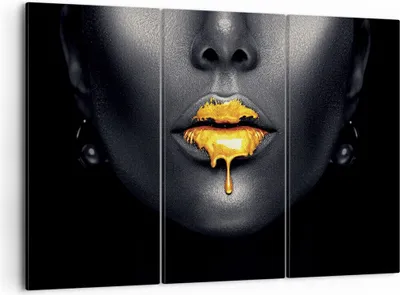 Produktbild von Bild auf Leinwand - Leinwandbild - 3 Teile - Gold Mund Schwarz - 105x70cm - Wand Bild - Wanddeko - Wandbilder - Leinwanddruck - Bilder - Wanddekoration - Leinwand bilder - Wandbild - CE105x70-4460
