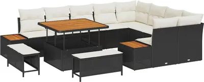 Immagine prodotto di vidaXL Set di divani da giardino con cuscini 12 pezzi Nero Poly Rattan