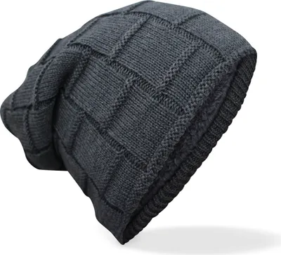 Productafbeelding van Damen, heren, gebreide muts, slouch beanie, muts met vlechtpatroon, sterrenprint, wintermuts, donkergrijs, model 2