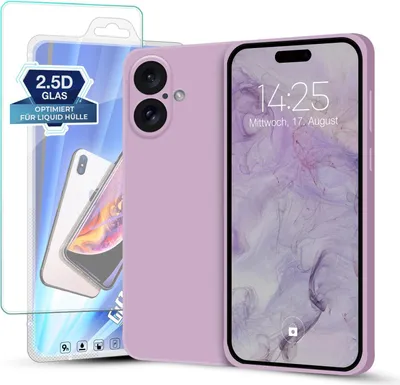 Produktbild von Hülle für Apple iPhone 16 mit 9H Displayglas Displayschutz Plus Case Cover Bumper Silikon Softgrip Schutzhülle Farbe: Lila