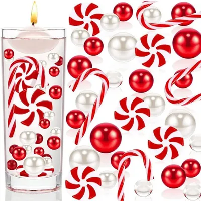 Weihnachtsperlen für Vasen, schwimmende Wasserperlen, rot-weiß, 1 Stück