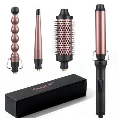 Produktbild von CkeyiN Lockenstab Set 4 in 1 Multifunktionsstyler für Große Locken Keramikbeschichtung Lockenstäbe mit Thermal Brush 140-200℃ negativen Ionen