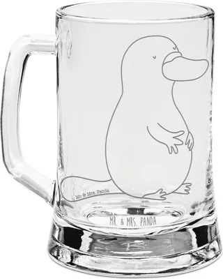 Produktbild von Mr. & Mrs. Panda Glas Bierkrug Schnabeltier Mut - Transparent - Geschenk, Lebensweisheit, Raodtrip, Motivation, Mit Gravur, Humpen, Seidel, Neustart, Krug, Arbeit, Meer