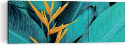 Produktbild von Bild auf Leinwand - Leinwandbild - 3 Teile - Blumen Tropen Blätter - 120x40cm - Wand Bild - Wanddeko - Wandbilder - Leinwanddruck - Bilder - Wanddekoration - Leinwand bilder - Wandbild - CA120x40-5116