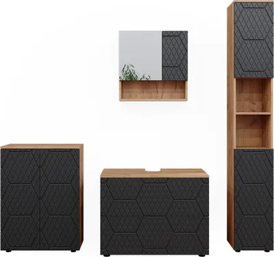 Produktbild von Badmöbel-Set Vicco Irma Anthrazit mit Wabenstruktur 4 Teile, mit Schubladenschrank und Midischrank, Model 47179