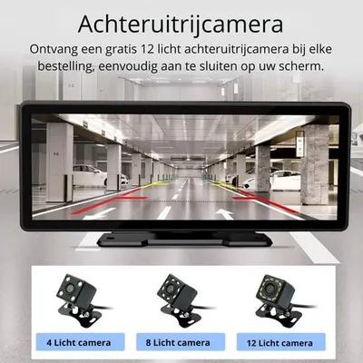 Image de Écran CarPlay – Écran tactile 10 pouces – avec caméra de recul à 12 LED – Apple CarPlay et Android Auto – Navigation multimédia – Système d'autoradio universel – Noir