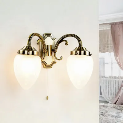 Obrázok produktu pre Nástenná lampa, kov a sklo, bronzová farba, 2x E14, max. 40W