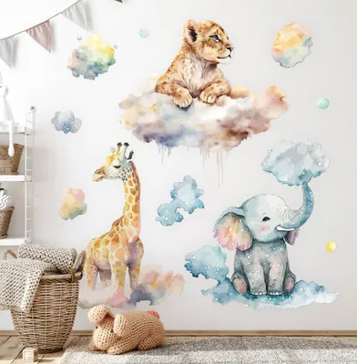 Produktbild von Wilde Tiere – Wandgestaltung – Wandbilder Kinder – Motivtapeten Set – Wanddekor Kinderzimmer – Selbstklebende Wandsticker – 80x127 cm