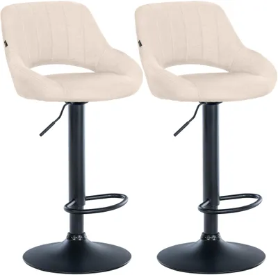 Produktbild von CLP 2er Set Barhocker Milet Stoffbezüge höhenverstellbar drehbar mit Rückenlehnen creme Material Gestell Metall matt schwarz