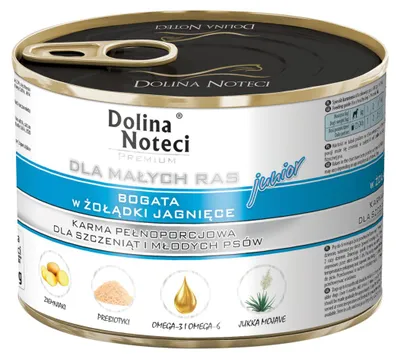 Zdjęcie produktu dla Mokra karma dla psów junior małych ras Dolina Noteci Premium bogata w żołądki jagnięce puszka 185 g