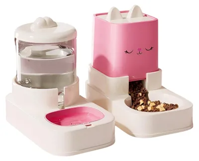 Obrázek produktu pro Automatický krmítko pro kočky - Automatický dávkovač vody pro kočky - 2 misky - 2,2 l a 1,8 l - Růžová