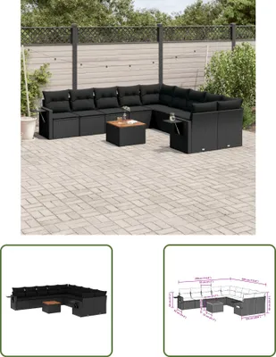 Produktbild von The Living Store 11-tlg. Garten-Sofagarnitur mit Kissen Schwarz Poly Rattan