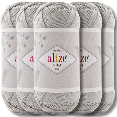 Productafbeelding van Alize 5x 100g Diva Fine wol, effen kleur, geschikt voor haken en breien (duifgrijs - 168)
