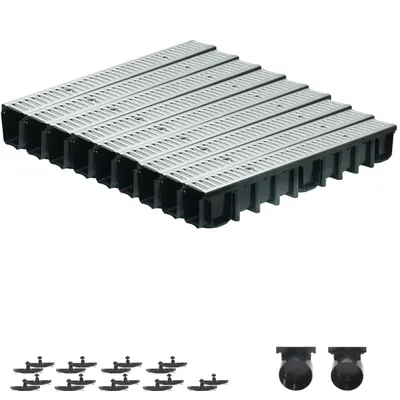Produktbild von SPEEDPLANT Entwässerungsrinne A15 mit Stahlrost – 9 m Bodenrinne, 1,5 t Belastbarkeit, Tiefe 148 mm, inkl. Zubehör