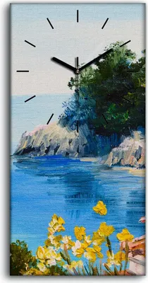 Produktbild von Wanduhr Uhr Wandbild Leinwand 30x60 Malerei Zweige Bäume Meer Himmel Kunst - schwarze Hände