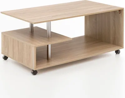 Produktbild von Design Couchtisch WL5.735 105 x 48,5 x 60 cm Sonoma Drehbar mit Rollen | Wohnzimmertisch Coffee Table | Sofatisch Loungetisch Holz | Kaffeetisch mit Stauraum