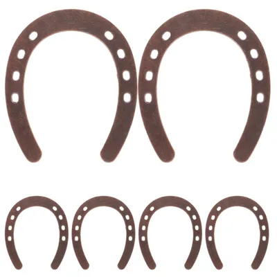 6 gusseiserne Hufeisen-Anhänger, Dekoration, 7x6x0,2 cm, braun