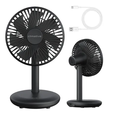 Produktbild von Climative Tischventilator sehr leise - 7-Flügel USB Ventilator Akku 2000 mAh, Ø 14cm, 4 Modi, Naturwind, Bürstenloser Mini Lüfter für Büro BreezGo