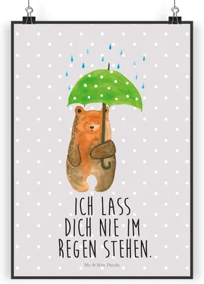 Produktbild von Mr. & Mrs. Panda Bild Bär Regenschirm DIN A3 - Grau Pastell - Geschenk, drucke, wanddeko, Wanddekoration, Freunde, Pärchen, Liebe, Teddy, Partner, Spruch, Familie