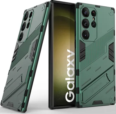 Produktbild von Armor Hülle für Samsung Galaxy S23 Ultra, Hybrid PC TPU Bumper Stoßfestes Schutzhülle mit Standfunktion Grün