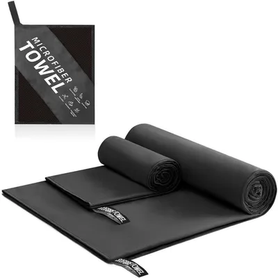 Produktbild von Mikrofaser Handtuch Set 3 Stück 152x76cm 80x40cm 40x40cm Schwarz Schnelltrocknend Leicht