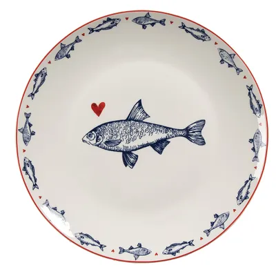 Zdjęcie produktu dla Clayre & Eef Talerz śniadaniowy Ø 20 cm biało-niebieski Porcelana Ryba