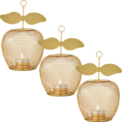 Immagine prodotto di set di 3 portacandele decorativi moderni Manzana oro 19cm
