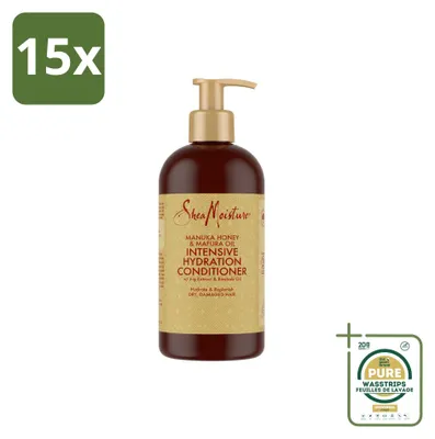 Imagen del producto de 15 unidades de acondicionador hidratante intensivo SheaMoisture, con manuka y miel, y aceite de mafura, de 384 ml cada uno. Paquete de suministro
