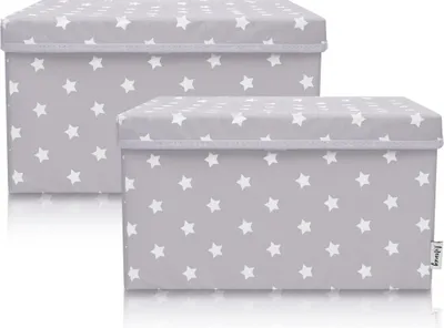 Produktbild von Lifeney 2-Set Aufbewahrungsbox Kinder (37x25x21cm) I Aufbewahrungskorb für Kinderzimmer und Wohnbereich I Kinder Aufbewahrungskiste (Hellgrau Stern)