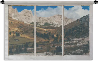 Produktbild von MuchoWow® Wandteppich Wandbehang Aussicht - Natur - Berge 90x60 cm Tapisserie Dekoration Wandtuch - Wandskulpturen - Bildteppich