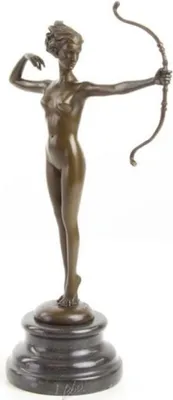 Luxus Deko Bronze Skulptur Figur Frau mit Bogen Luxury Deco Bronze Sculpture Figure Woman with Bow