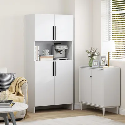 Produktbild von Küchenschrank mit Mikrowellenablage Vorratsschrank Gewürzregal für Küche Esszimmer Weiß