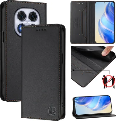 Obrázek produktu pro Kožené pouzdro pro Xiaomi Redmi Note 14 Pro 5G/Note 14 Pro+ 5G, flipové pouzdro s přihrádkami na karty, peněženkou a stojánkem Černý