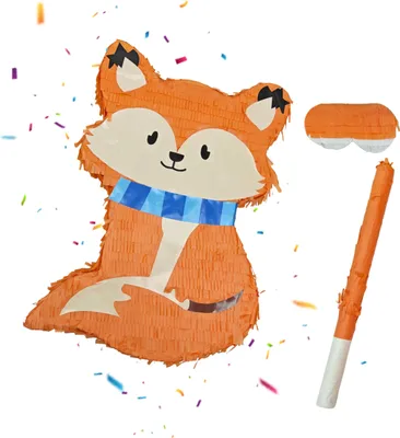 Image de Pinata « Renard » de Relaxdays, avec bâton et masque, piñata pour enfants, anniversaire, à remplir, H x l x P : 45 x 31 x 9 cm, multicolore