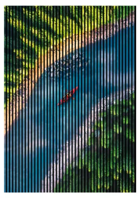 Produktbild von Akustikpaneele mit Digitaldruck Fluss01 19 x 1693 x 2400 mm Fluss MDF PET-Fasern Wandpaneele Blau Grün 3 Einzelplatten