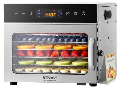 Produktbild von VEVOR Dörrgerät Dörrautomat 6 Edelstahlschalen, elektrischer 400 W Futtertrockner mit einstellbarer Temperatur, Gefriertrockner für Trockenfleisch