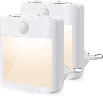 Immagine prodotto di Luce notturna con sensore di movimento (2 pezzi), luce notturna per bambini, con intensità regolabile (120/60/30), luce notturna a 2700 K, bianco caldo, ideale per armadi, corridoi, scale