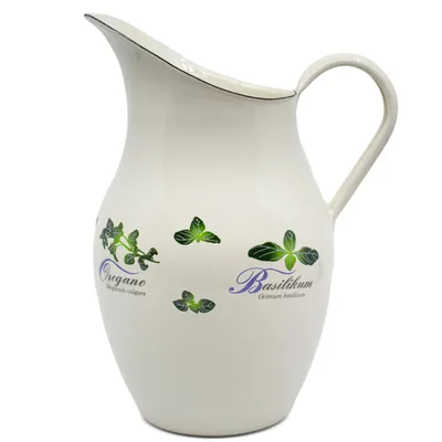 Produktbild von Emaille Wasserkrug mit Motiv Kräuter WC-Kanne WC-Garnitur Nostalgie Wasserkanne Servierkrug