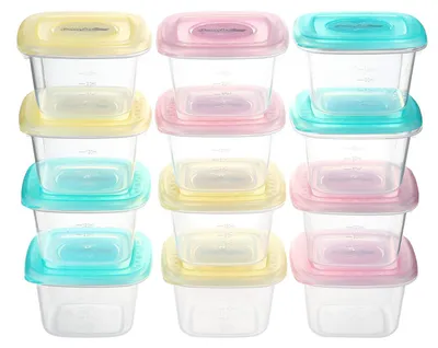 Produktbild von Set mit 12 luftdichten Behältern zur Aufbewahrung von Babynahrung, aus Kunststoff – BPA-frei